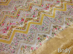 CODE WS417 : Digital printed soft brocade saree,antique gold zari woven pattern all over,double sided borders,rich zari woven contrast pallu with tassels and running soft brocade contrast blouse