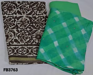 CODE FB3763 : Designer Grey and Brown Shade traditional hand block printed pure maheshwari silk unstitched salwar material(requires lining) Please check the complete description for the product in description section