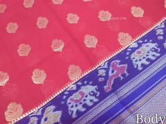 CODE WS456 :Dark Pink kuppadam silk cotton saree with antique zari woven big violet border, zari  buttas all-over, contrast rich patola printed pallu  , Purple silk cotton running blouse