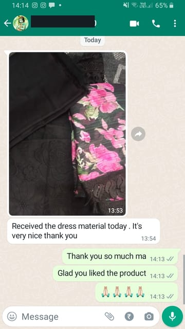 Received the dress material today, it's very nice thank you... -Reviewed on 27th APR 2023