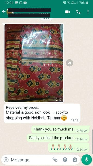 Received my order, material is good , rich look... happy shopping with neidhal.. tq mam-Reviewed on 18th MAY 2023