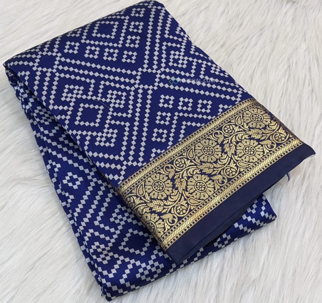 CODE WS508 :Dark Blue fancy silk cotton thread woven bandhani design saree(soft and smooth),zari woven double side borders,rich zari woven pallu,running blouse with self design and borders