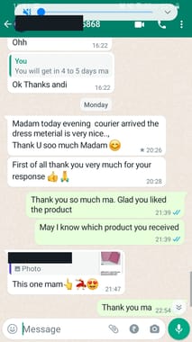 Madam today evening courier arrived the dress material is very nice, Thank you soo much madam first of all thank you very much for your response -Reviewed on 8-Jul-2023