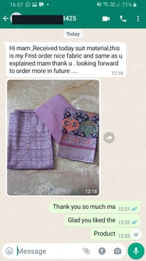 Hi mam, received today suit material , this is my first order nice fabric and same as u  explained mam thank you  looking forward to order more in future-Reviewed on 10-Jul-2023