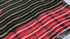 CODE WS544 : Black and red pure georgette(thin,soft and flowy fabric) shibori dyed designer saree with gold zari stripes all-over,gota pati tapings as borders,blouse with zari lines