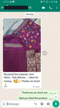 Received the material.. nice fabric.. fast delivery... value for money.... Thank u so much ...-Reviewed on 14-Jul-2023