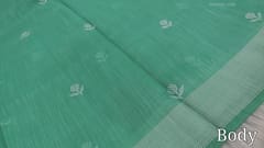 CODE WS620 :Pastel turquoise green slub silk cotton saree with cross stitch embroidery work all-over,thread woven borders (thin and light weight ) embroidered pallu and running blouse with thread woven borders
