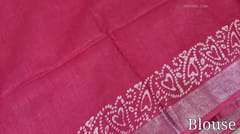 CODE WS640 : Dark pink art linen saree with wax batik dyed designs all over, tissue borders, tissue and wax dyed pallu,running blouse with borders.