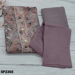 CODE SP2365 : Mauve Shade Slub Cotton unstitched Salwar material(thin fabric, lining optional) with buttons on yoke, Matching Cotton Bottom, sequins work on soft silk cotton dupatta with tapings
