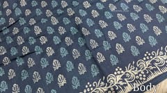 CODE WS805 :Navy blue modal masleen saree with beautiful block prints all over(very soft and flowly fabric), block printed pallu ,running plain blouse with borders.