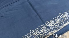 CODE WS805 :Navy blue modal masleen saree with beautiful block prints all over(very soft and flowly fabric), block printed pallu ,running plain blouse with borders.