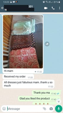 Received my order all dresses just fabulous mam...Thank u so much  -Reviewed on 28-AUG-2023