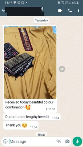 Received today beautiful color combination dupatta too lengthy loved it, Thank you-Reviewed on 26- SEP-2023
