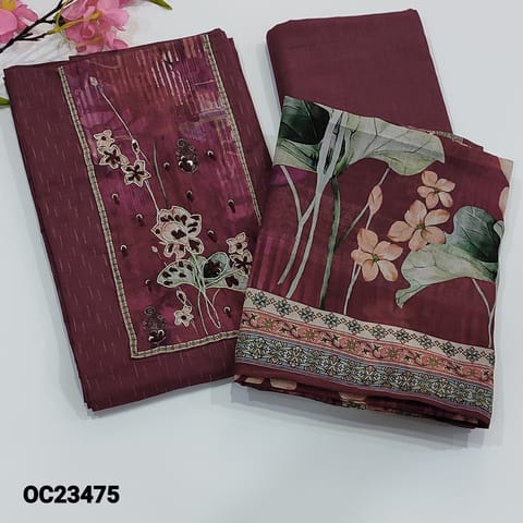 CODE OC23475  :Beetroot Purple Pure Soft Cotton Unstitched Salwar material ( soft fabric, lining optional) Matching pure cotton fabric provided for lining, NO BOTTOM, Soft Mixed Cotton dupatta, Check complete description below before ordering