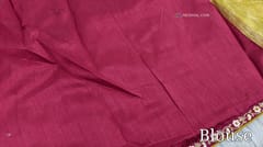 CODE WS995 : Golden yellow with golden tint tissue silk cotton saree(thin and lightweight) with bright pink designer tapings as borders, tapings for pallu with fancy tassels,designer readymade dark bright pink blouse with zardozi and sequence work (height 15 inches, armhole-to-armhole 19 inches, elbow length sleeves ( length:9.5 inches) fits upto size L,40,can be altered to smaller sizes) also comes with dark pink plain running blouse. DRY CLEAN RECOMMENDED