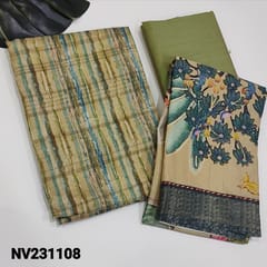 CODE NV231108 :  Pastel Green Semi Geecha Abstract Printed Silk cotton unstitched Salwar material(thin and textured fabric, requires lining) Silk cotton bottom, Pichwai printed soft silk cotton dupatta with zari weaving borders on both sides