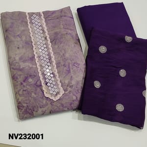 CODE NV23001 : Lavender shade Fancy Silk Cotton Unstitched Salwar material(soft, silky fabric, lining needed)  (Please refer full description of the product in description section)