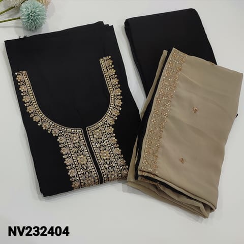 CODE NV232404: Black Premium silk cotton unstitched salwar material(soft fabric, lining needed) Matching Silky fabric provided for bottom, Pure georgette dupattacheck complete description below before ordering