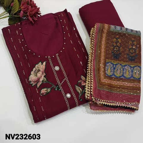 CODE NV232603 : Dark Beetroot Purple Premium Silk Cotton Unstitched Salwar material(soft and silky, lining needed) Matching Spun cotton bottom with tapings, soft silk cotton dupatta, check description below before ordering
