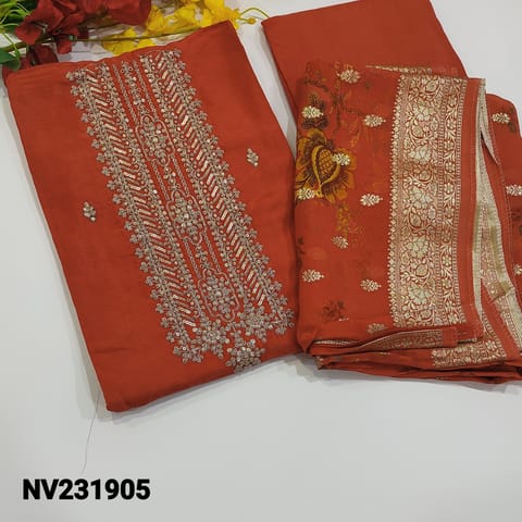 CODE NV232905 : Red Pure Dola Silk unstitched salwar material(thin fabric, lining needed)  Matching Santoon Bottom, Silk Cotton Dupatta, CHECK DESCRIPTION BELOW BEFORE ORDERING