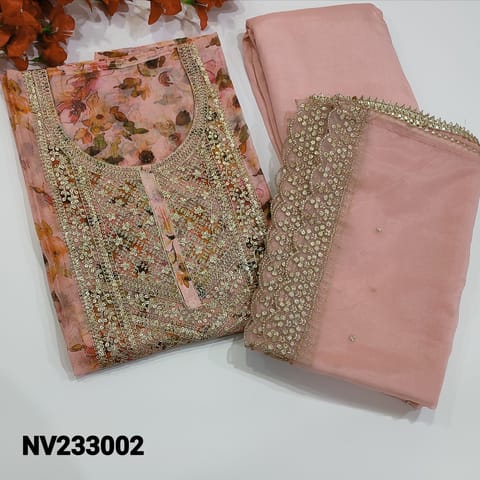 CODE NV233002 : Pastel Pink Shade Pure Organza Unstitched Salwar material(thin fabric, lining needed) Matching Santoon fabric Provided for both lining and bottom,  ancy organza dupatta, CHECK DESCRIPTION BELOW BOFORE ORDERING