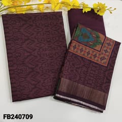 CODE FB240709 : Dark beetroot purple semi gicha textured unstitched salwar material,self woven design(shiny,lining needed)matching silky fabric for bottom,colorful printed semi gicha dupatta with tissue borders.