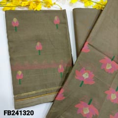 CODE FB241320 : Brownish beige Designer premium silk cotton unstitched salwar material with jamdhani weaving all over,piping on daman,NO BOTTOM,matching lining provided,premium silk cotton dupatta with zari lines all over and weaving on pallu.