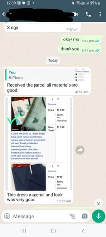 Received the parcel all materials are good.... dress material and look was very good- Reviewed on 12 MAR-2024