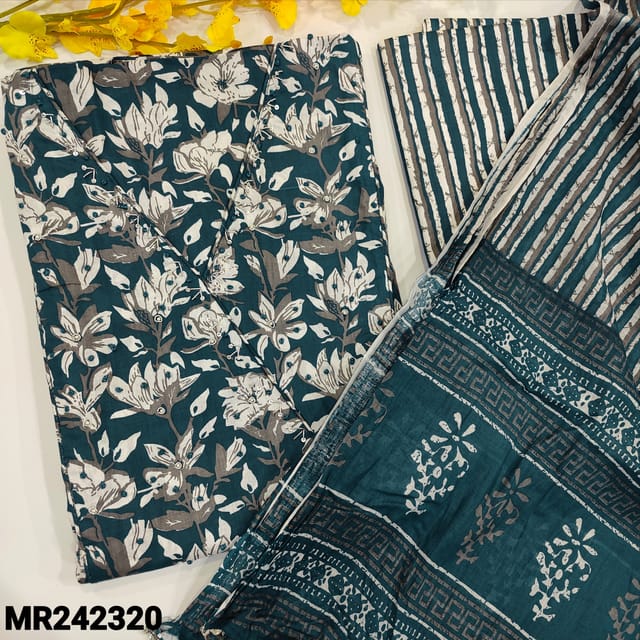 CODE MR242320 : Dark teal blue pure cotton unstitched salwar