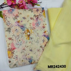 SUPER SAVER COMBO 7:  Pastel yellow Semi Linen & Chocolate brown digital printed fancy tissue silk cotton unstitched Salwar materials ( MR242430 & D202)