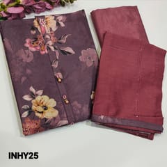 SUPER SAVER COMBO 9 : Pastel yellow Printed Semi Linen & Dark purple Floral Printed Silk Cotton Unstitched Salwar materials (MR242430 & INHY25)