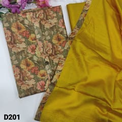 SUPER SAVER COMBO 8: Mehandi green digital printed fancy tissue silk cotton & Half white floral Printed Semi Linen unstitched Salwar materials (D201 & D200)