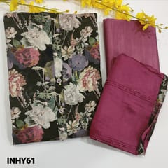 SUPER SAVER COMBO 4: Black semi gicha Soft Silk  & Half white floral Printed Semi Linen unstitched Salwar materials(INHY61 & D200)