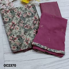 SUPER SAVER COMBO 10 : Grey printed Silk Cotton & Half white floral Printed Semi Linen Unstitched Salwar materials (OC2370 & D200)