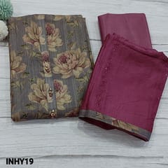 SUPER SAVER COMBO 12 : Greyish Lavender Fancy Tissue Silk Cotton & Black Floral Printed Fancy Tissue Silk Cotton Unstitched Salwar material  (INHY19 & D203)