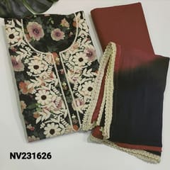 SUPER SAVER COMBO 5: Black Semi Linen cotton & Chocolate brown digital printed fancy tissue silk cotton unstitched Salwar materials (NV231626 &D202)