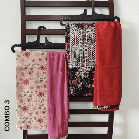 SUPER SAVER COMBO 3:  Beige Silk Cotton & Black Digital printed silk cotton unstitched Salwar material (INHY21 & JN3204)