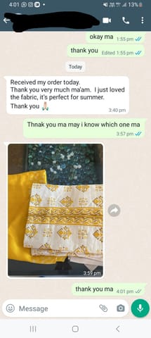 Received my order today. Thank you very much mam. I just loved the fabric, it's prefect for summer. Thank you- Reviewed on 10 APR-2024
