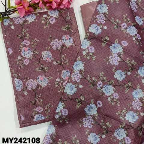 CODE MY242108 : Onion pink fancy kota silk cotton unstitched salwar material,floral printed&bead work on yoke,floral embroidered all over(netted,lining needed)matching silky fabric provided for both bottom& lining, floral printed kota silk cotton dupatta.