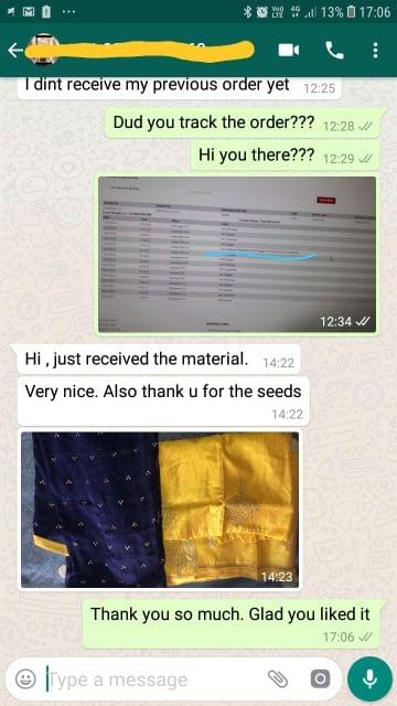 I received my Material. Liked it very much. Very nice.. Also thank you for the seeds - Reviewed on 17-Jan-2019