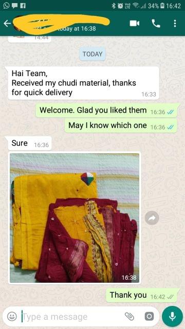 Received my chudi material.. Thanks for quick delivery. - Reviewed on 09-Feb-2019