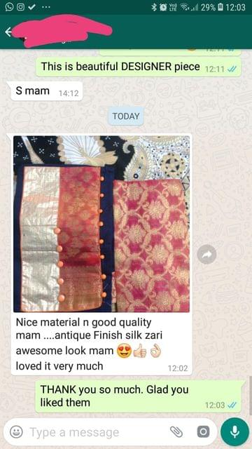 Nice material... And good quality...Antique finish silk zari awesome look... And good or nice... Loved it very so mush.  -Reviewed on 25-Mar-2019