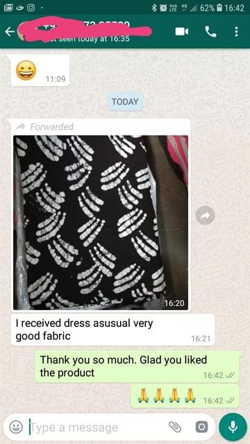 I received dress... Asusual very good fabric. -Reviewed on 17-May-2019