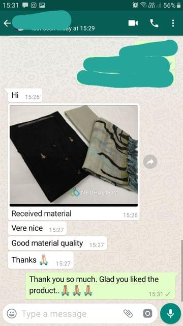 I received material... Very nice.... "Good material and good quality".... Thank you so much. -Reviewed on 05-Aug-2019