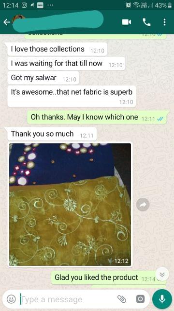 I love those collections... I was waiting for that till now... I got my salwar... I'ts awesome that net fabric is superb... Thank you so much. -Reviewed on 19-Aug-2019