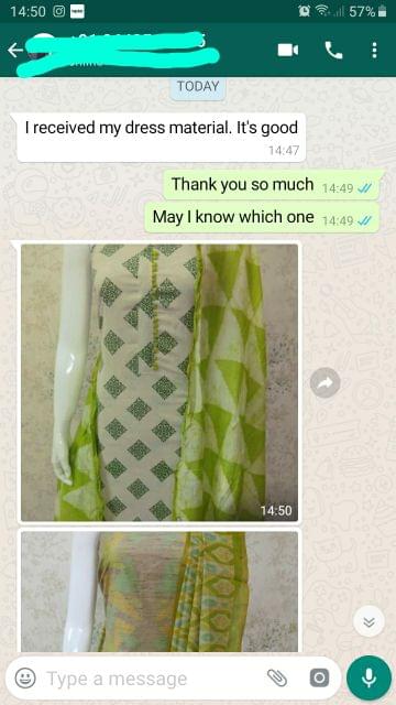 I received my dress material... I'ts too good.  -Reviewed on 03-Sep-2019